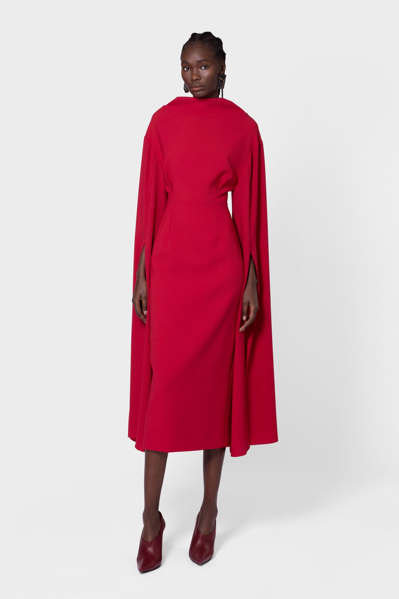 designer midi dress Dresses | Midi with curved leather insets defining the body before releasing into a softly flared skirt Shop Women's Designer Dresses |