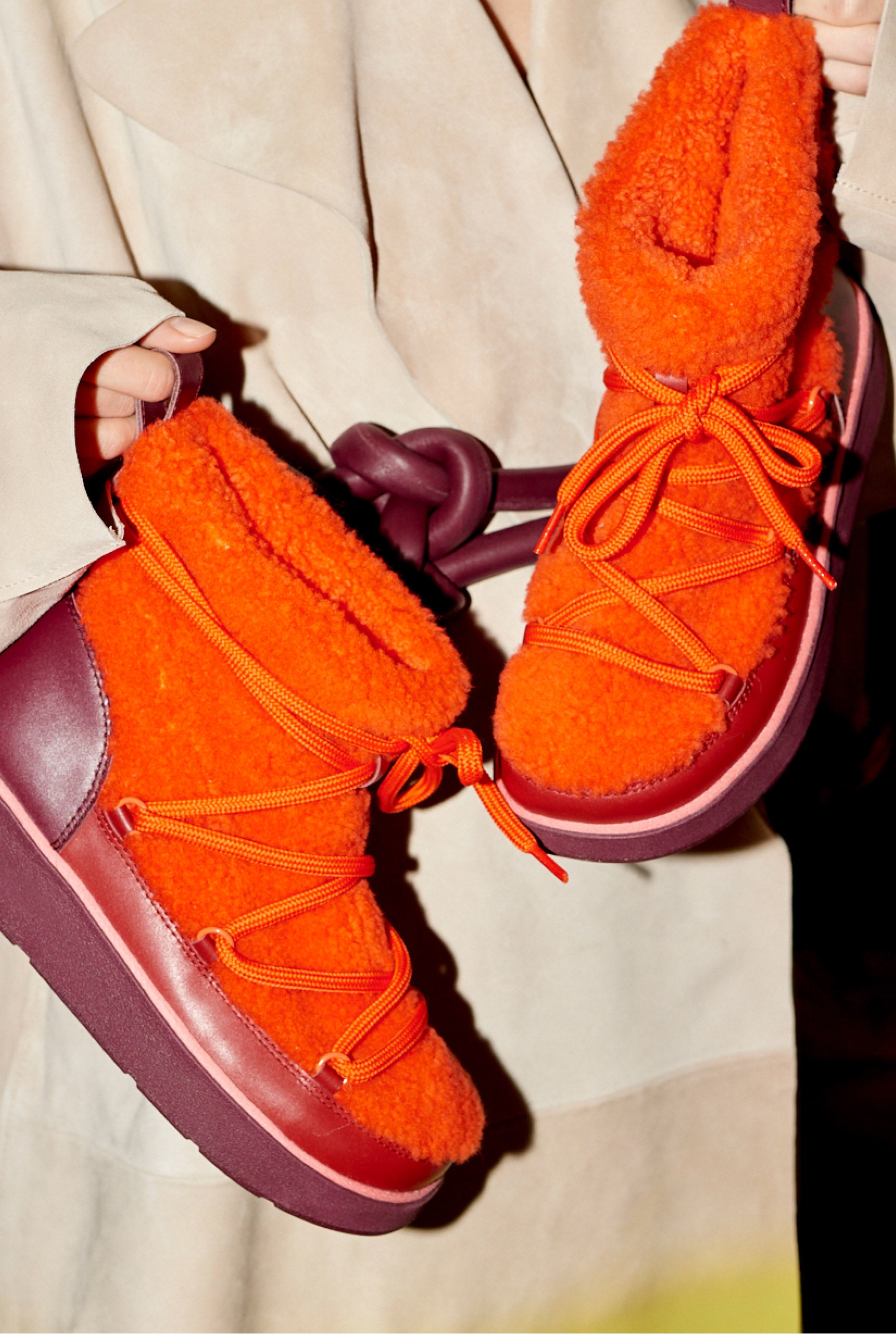 Curly Shearling Lace Ankle Boots in Orange FitFlop x Roksanda - Main Image
