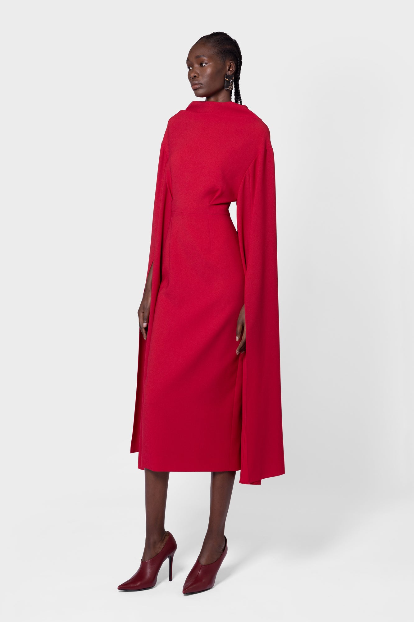 designer midi dress Rotation1 | Designer-Midi Dresses 100% cotton Designer Midi Dress in Red