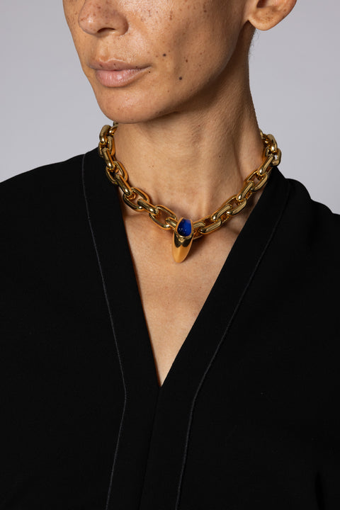 FOSSA GOLD CHAIN NECKLACE WITH BLUE ENAMEL